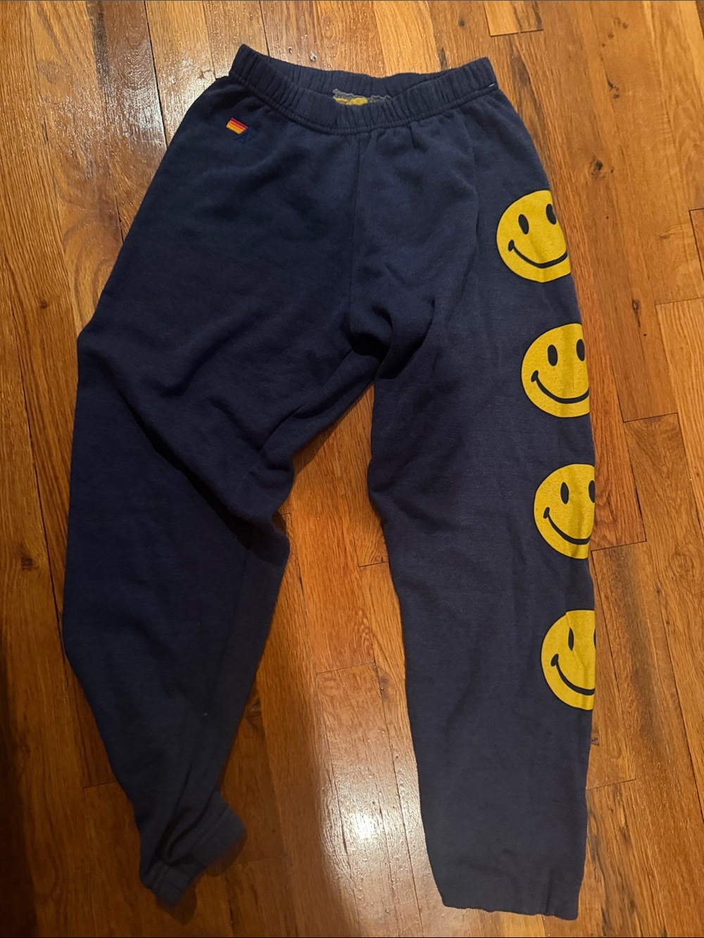 Aviator Nation Navy Track Pants with Yellow Smiley Graphics